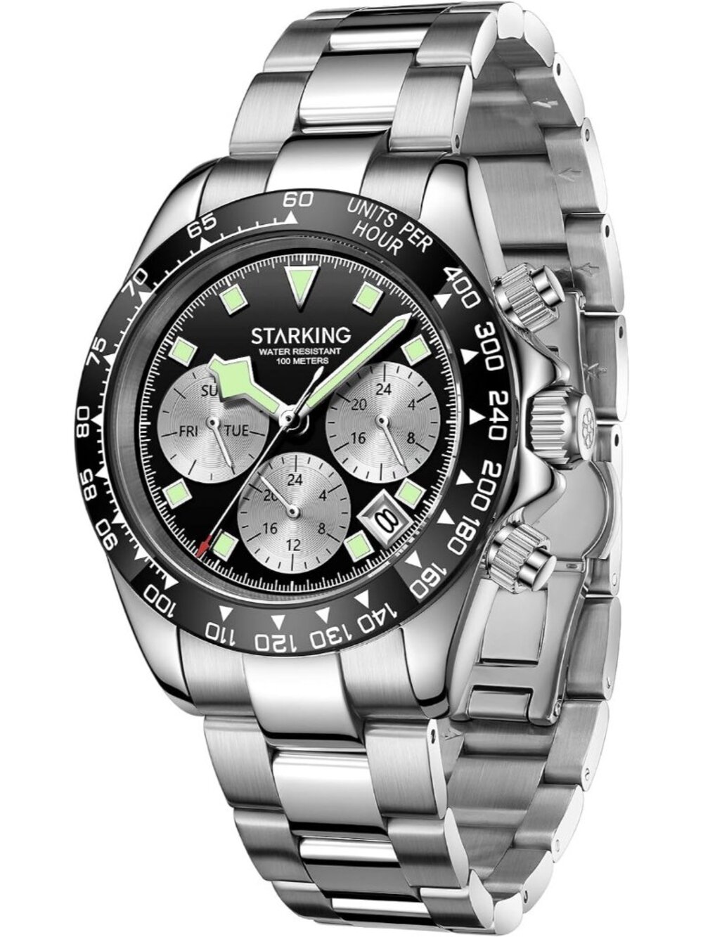 Men's Black Multifunction Quartz Waterproof Dual Time Stainless Steel Watches